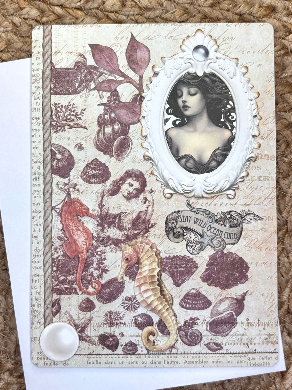 Handmade Mermaid and Seahorse Greeting Card